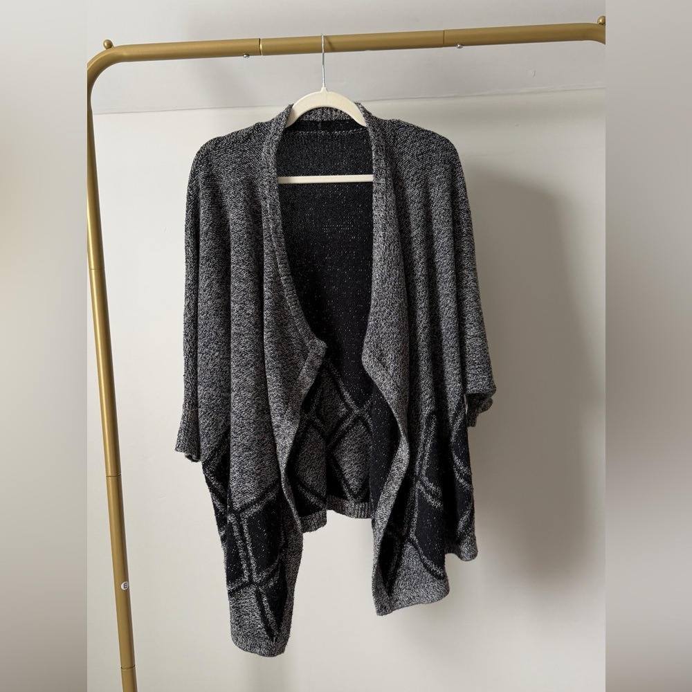 Anthropologie Gray Knit Poncho with Black Diamond Accent
